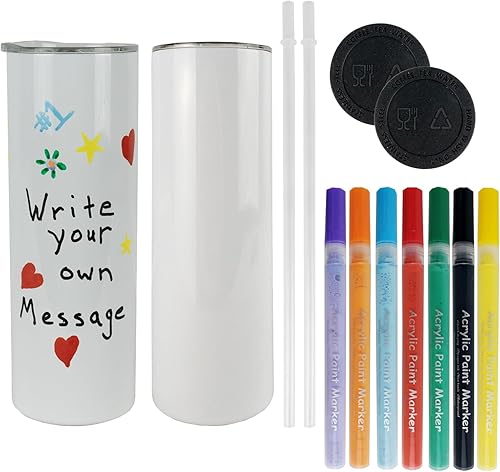 Miniatura 1 de Crea tus propios regalos personalizados, taza blanca aislada de 20 onzas con tapa, juego de 7 bolígrafos de pintura acrílica (1 vaso  1 juego de