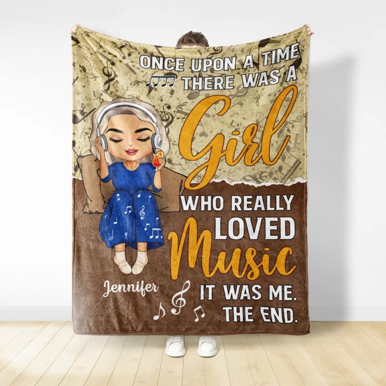 Just A Girl Who Loves Music - Gift For Yourself - Personalized Custom Fleece Blanket For Living Room Bedroom Bed Sofa Picnic Cover Decor