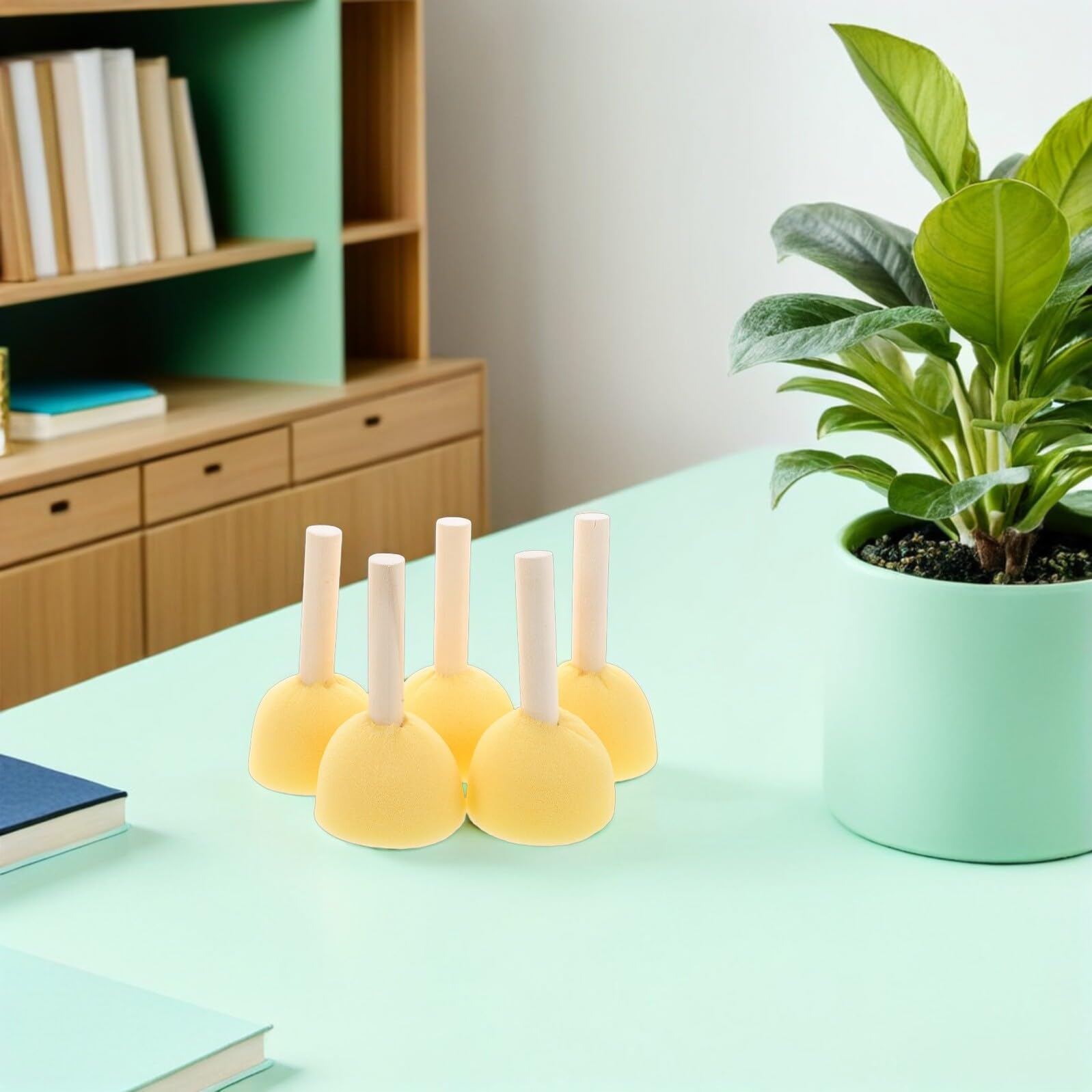 LIFKOME 40 Piezas Unidades Esponjas Redondas con Mango de Madera para Pintar Pinceles de Esponja Reutilizables para Manualidades Infantiles Herramientas de Pintura Acrílica y Proyectos DIY