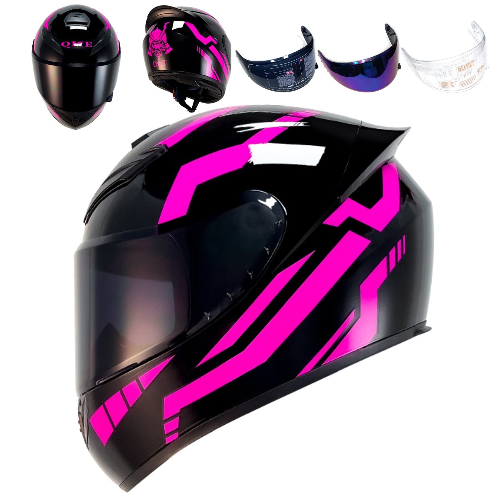 HTLNUZD Full Face Motorcycle Helmet Racing Motocross Helmets with Pinlock Compatible Clear&Tinted Visors DOT Model Approved Street Bike Helmet