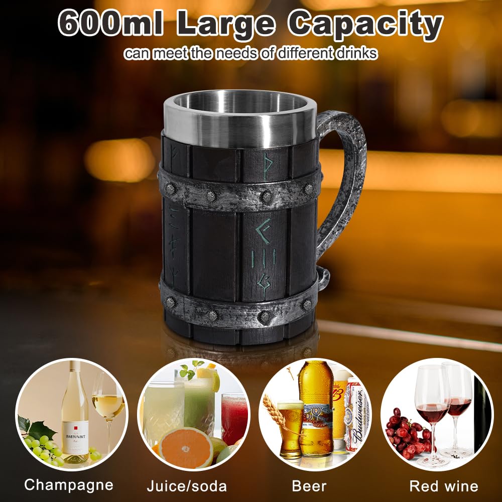 Boccale da birra in acciaio inox con manico, 550 ml, in resina, a doppio strato, regalo creativo per gli amanti della birra, per casa/festa/bar