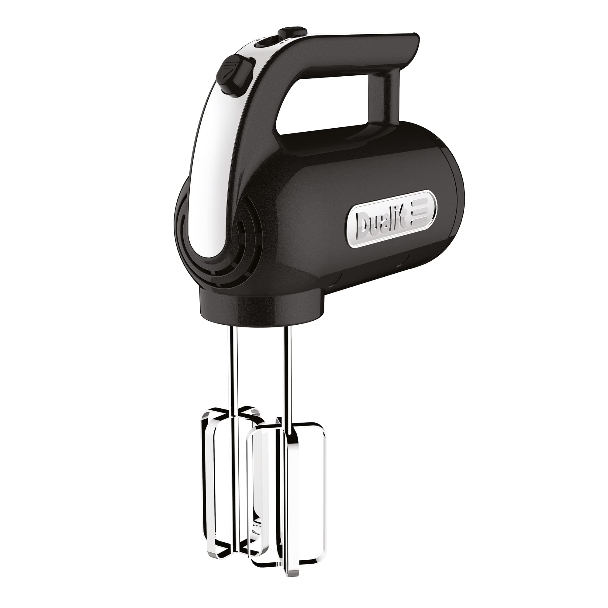 Dualit Handrührer - Schwarz, 400W, 4 Stufen, Einziehbares Kabel - Rührgerät Küche Ideal zum Backen mit Rührbesen, Knethaken & Schneebesen Aufsatz - Teig Mixer für Kuchen, Brot, Eischnee