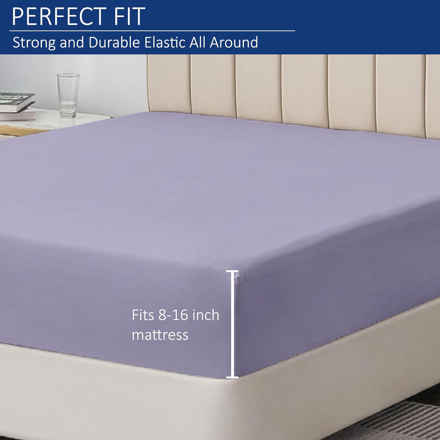 Queen Fitted Sheet - 600 Thread Count Egyptian Cotton, Sateen Weave Cooling Bed Sheet, 16-Inch Deep Pockets with No-Pop Elastic, Soft, Breathable, and Durable Bottom Sheet (Lavender)