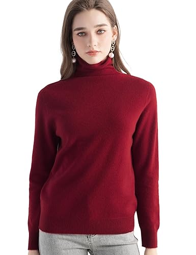 Chanyarn 100% Reiner Kaschmir Damen Pullover Rollkragen Langarm Warm Weich 2025 Herbst Winter Strickpullover - Weinrot26107 - S