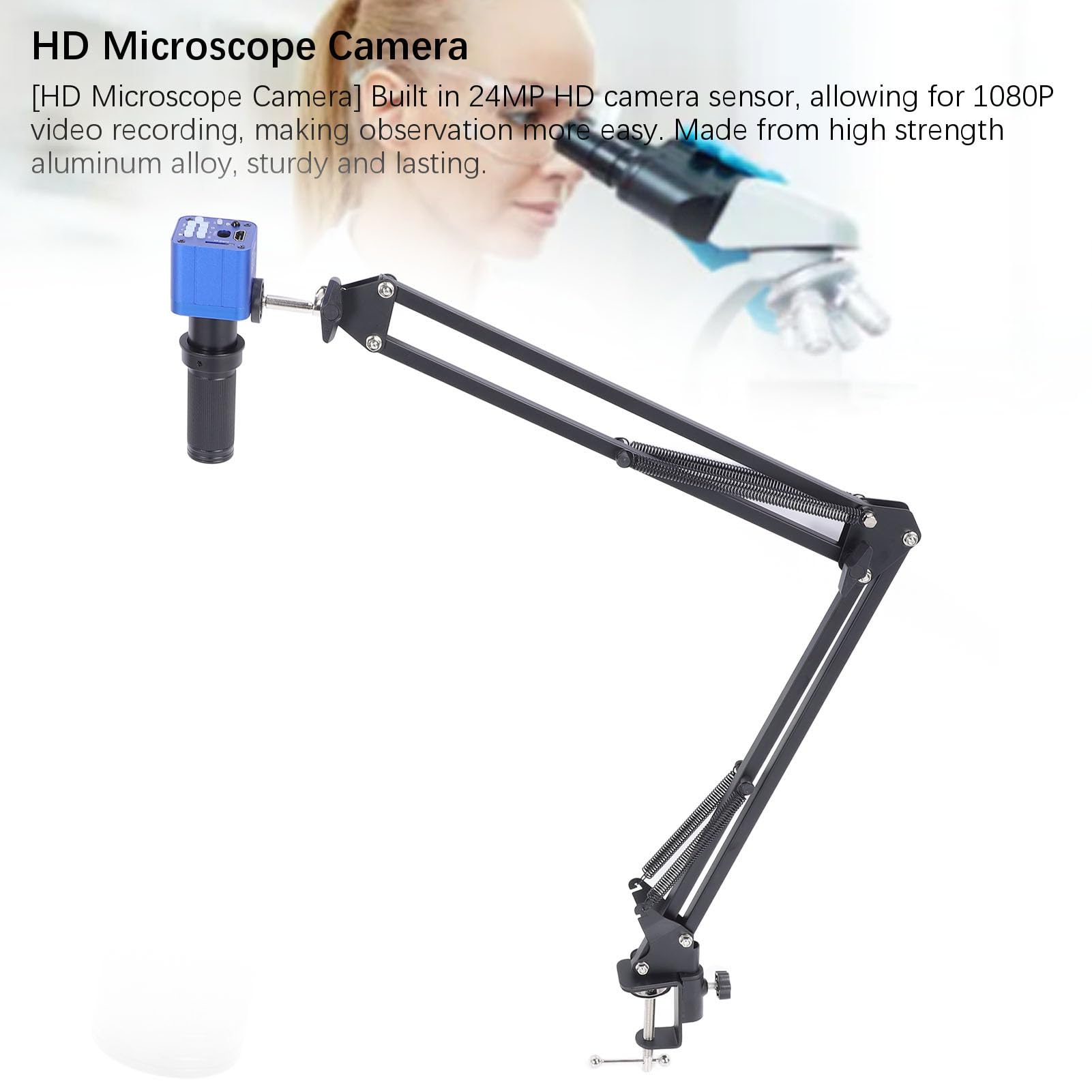 Luocute Cámara de Microscopio Digital de 24MP Microscopio USB Cámara de Microscopio HD 1080p con 150x C Lente de Montaje 56 LED de Anillo LED para la Inspección de Soldadura de (Enchufe de la UE)