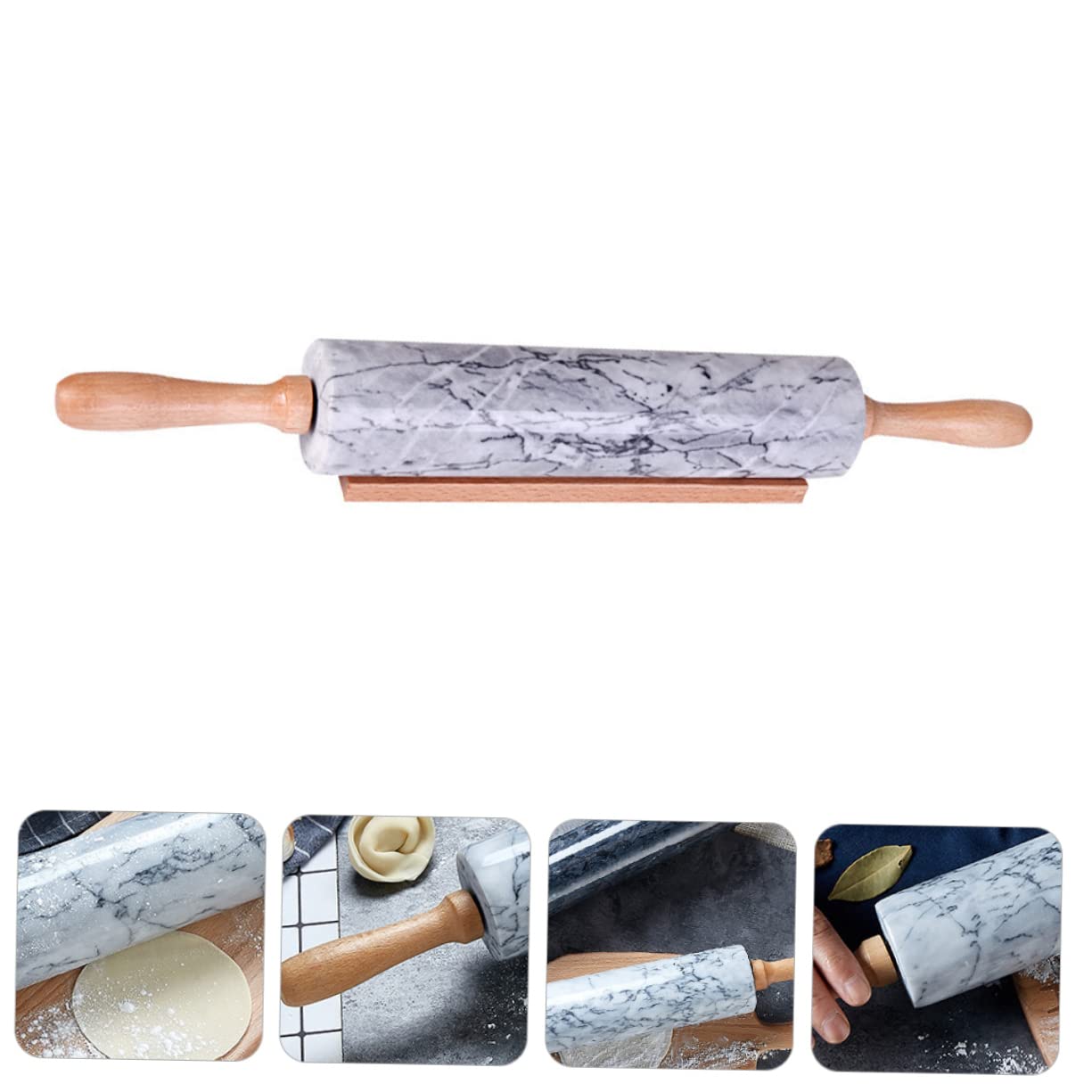 ULTECHNOVO Nudelholz Einfaches Design aus Marmor mit Holzgriff Praktisches und Multifunktionales Backzubehör für Küche und Handgemachte Nudeln