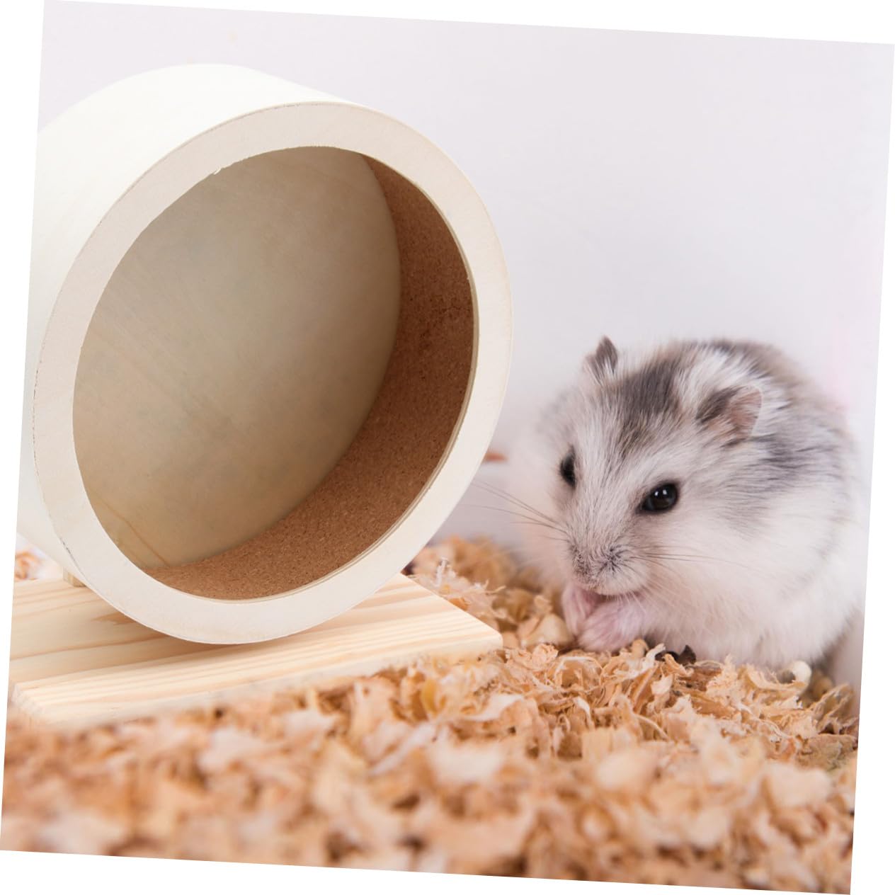 Rueda de Madera sólida Ejercicio Rueda de roedores no Silenciar desct Erizo para Hamsters platillo pequeño Juguete para Mascotas Bambú Beige