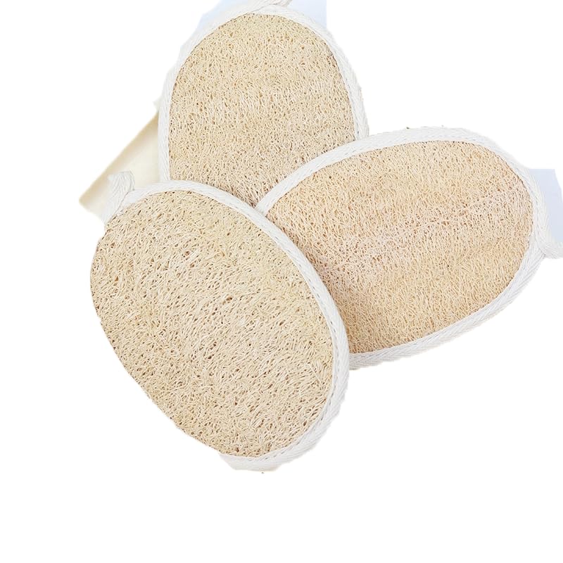 Natural Loofah Back Scrubber for Shower (3, Natural Color Oversized Bath Loofah)