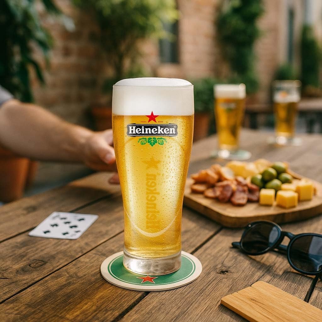 HEINEKEN Juego de 6 vasos de cerveza con diseño de elipse, 250 ml con logo verde