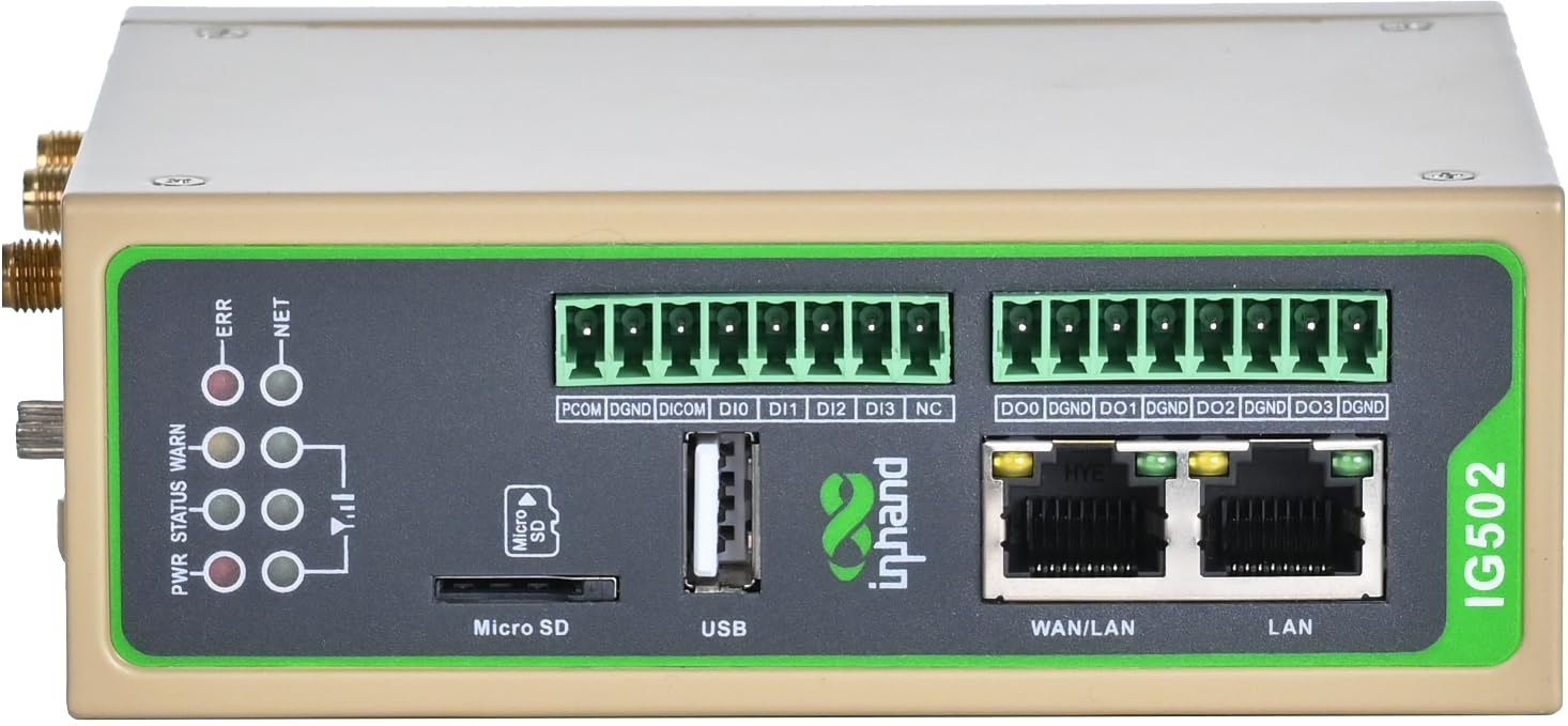InHand Networks IG502 Passerelle industrielle Edge Computing 4G LTE Cat4, Python programmable, passerelle IIoT avec RS232/RS485, 4DI + 4DO, Wi-Fi, VPN, GPS, Modbus MQTT