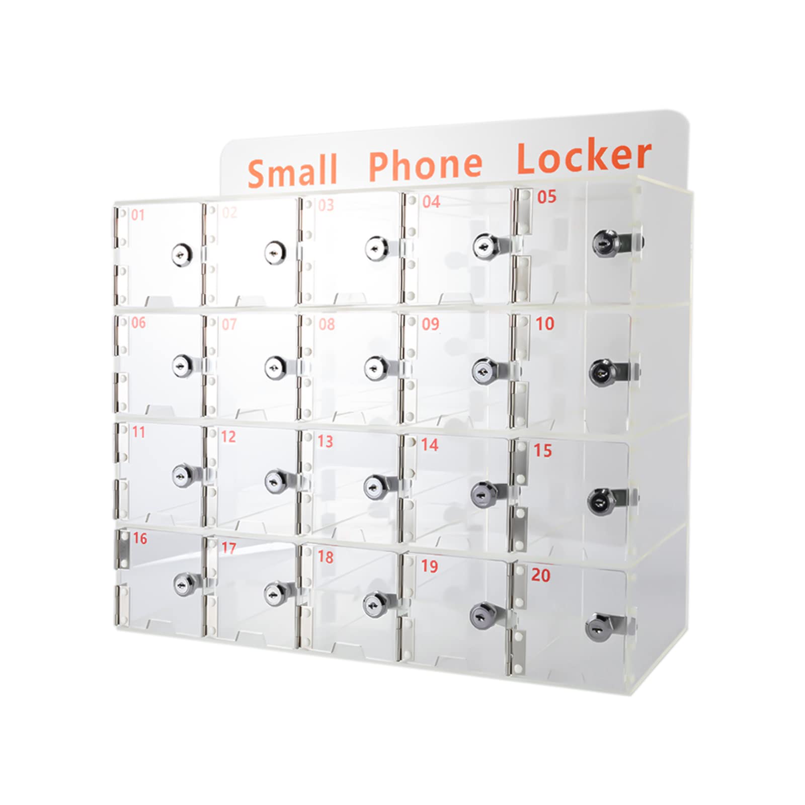 MhdunueSK Cell Phone Locker,20 Slots Cell Phone Locker Box,Cell Phone Locker with Charging Port and Independent Keys,Suitable for Offices,Hospitals,Institutions,Gyms Acrylic Clear