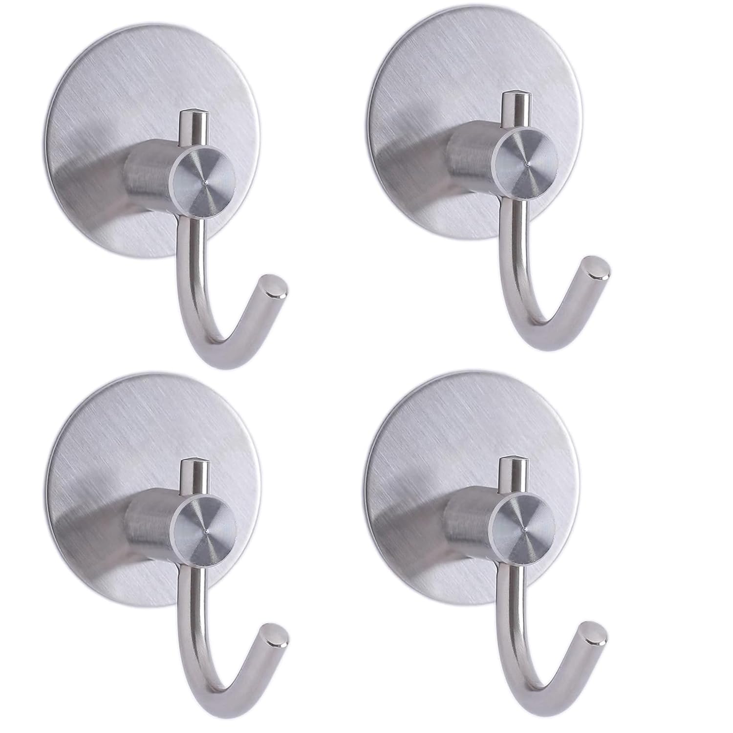 JIALTO 4 pcs Self-Adhesive Stainless Steel Hooks: Heavy-Duty Wall Hangings, Waterproof & Drill-Free – Strong Towel, Coat, and Kitchen Hooks for Bathroom and Kitchen (Big Round Silver Hook)