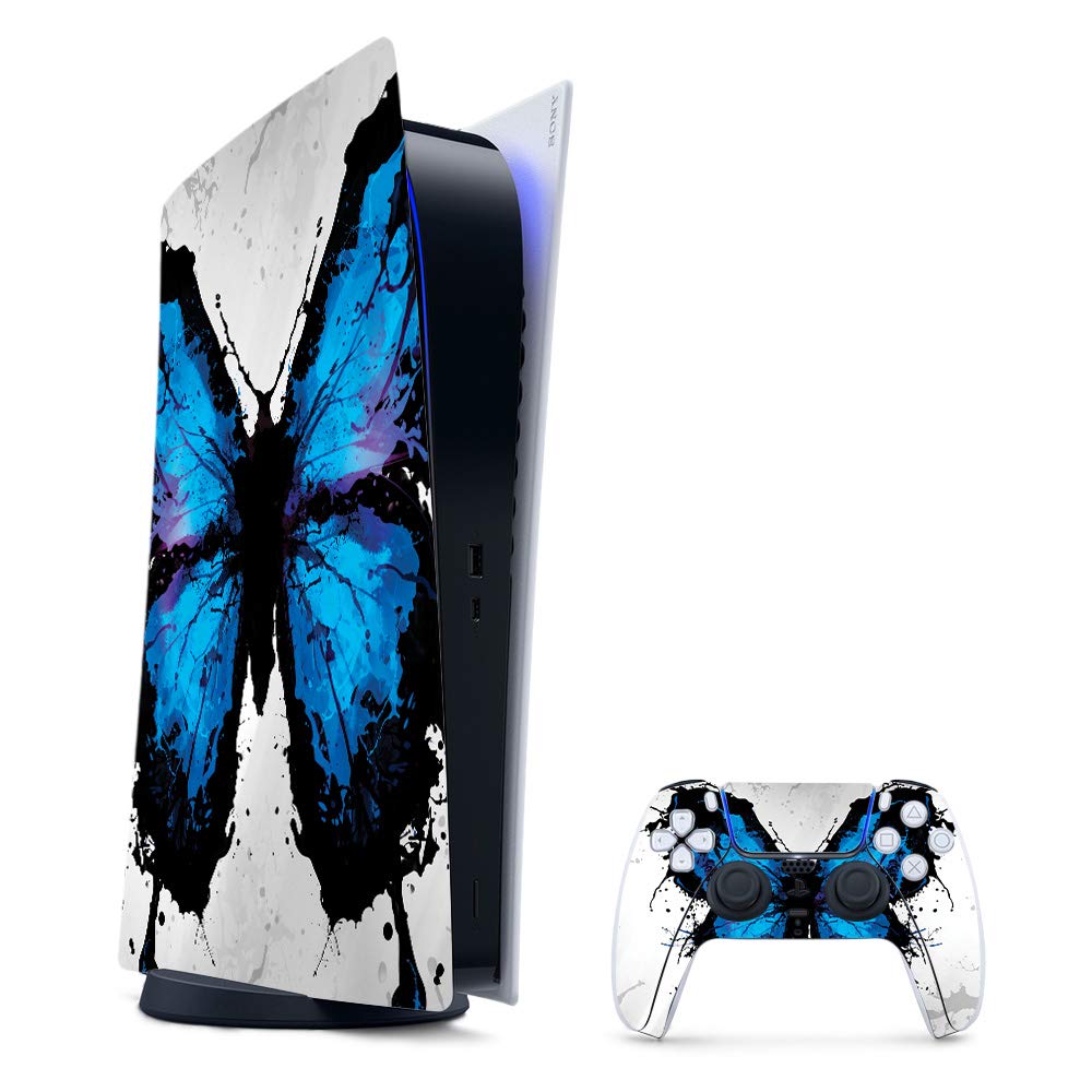 MightySkins - Pellicola protettiva per PS5/PlayStation 5 Digital Edition, motivo farfalle spruzzate, facile da applicare e cambiare stile, prodotta negli Stati Uniti