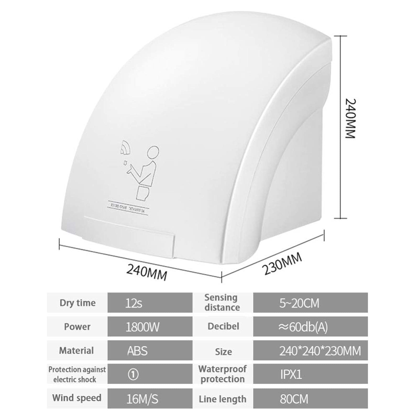 Handdroger, 1800 W Automatische Handdrogers LED Display