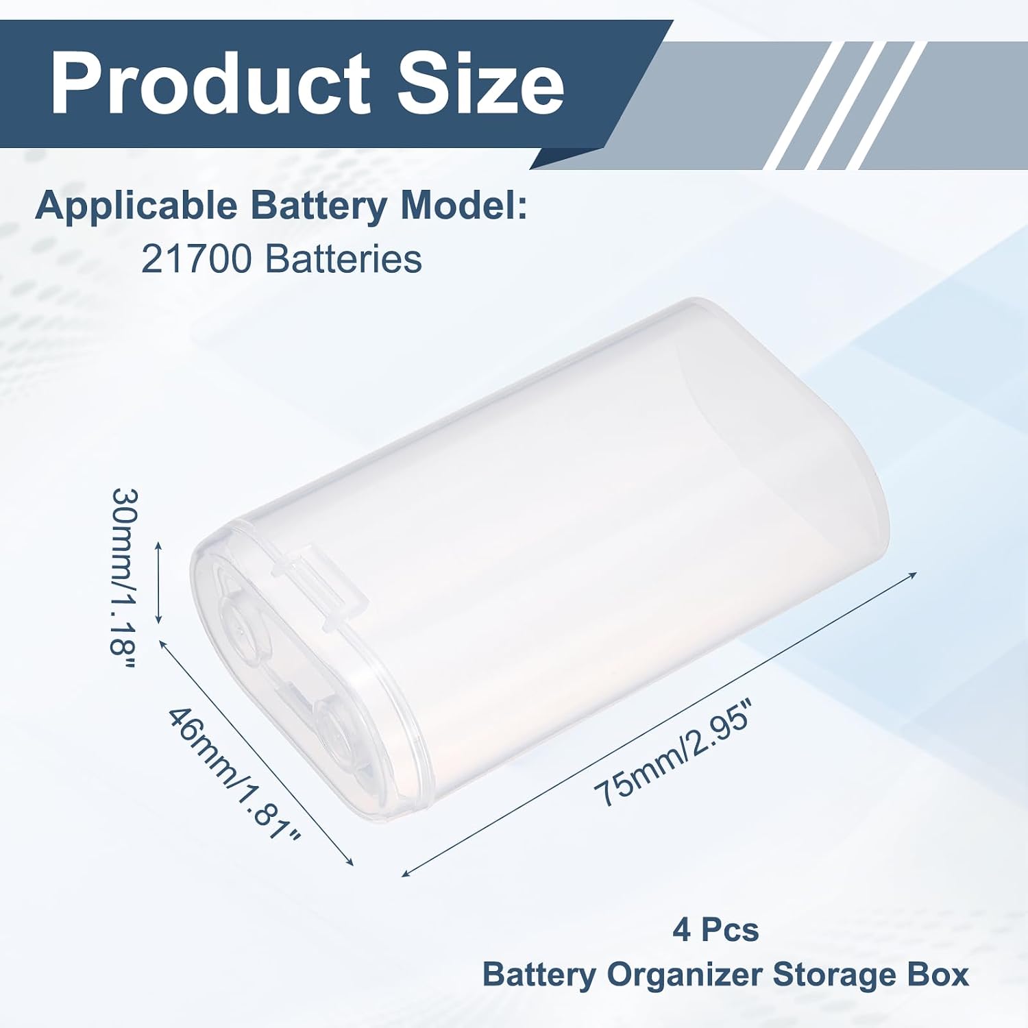 MECCANIXITY Battery Organizer Storage Box, Plastic Clear 2 x 21700 Battery Storage Case Holder Garage Container Portable Organizer for Travelling, Home, Office, Garage (Pack of 4)