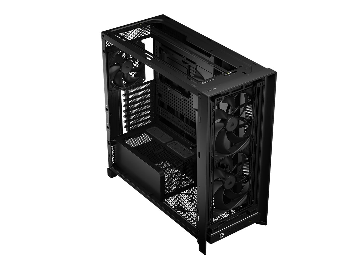 CORSAIR Frame 5000D Wood RS Caja de PC ATX de Semitorre – Negro/Nogal | Panel de Flujo de Aire de Madera Maciza, 3 Ventiladores Preinstalados, Personalización Modular, Brazo Anticaída GPU