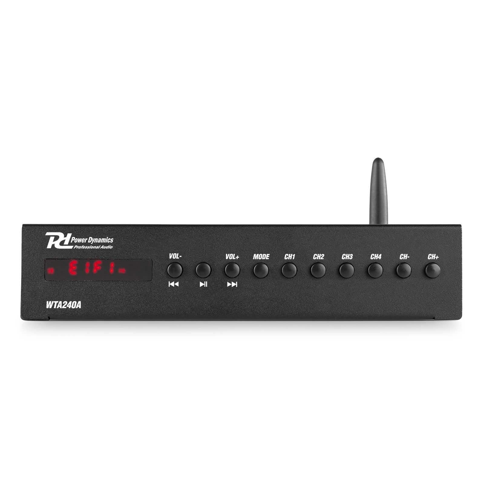 Power Dynamics WT240A Amplificateur Stéréo WiFi avec Bluetooth - 80 Watts, Multiroom, AirPlay, DLNA, USB, Ethernet, Télécommande, Montage 19", Idéal pour Les Petits Commerces