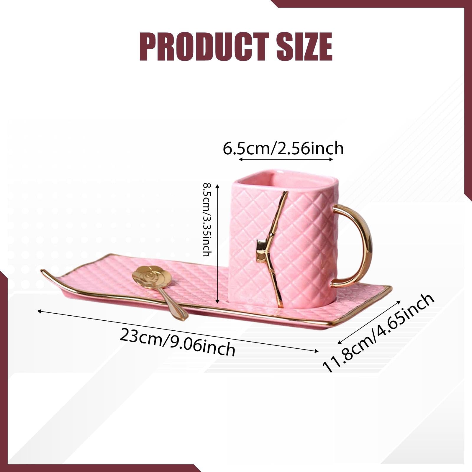 Tazza da con Manico Tazza Ceramica Riutilizzabile con Design E Cucchiaio per Colazione Bevande Calde E Fredde Adatta a, Rosa