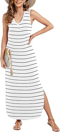 Arolina Maxi Dress for Women Tropical Summer V Neck Sleeveless Split Long Beach Dresses Casual Loose Sundress with Pockets