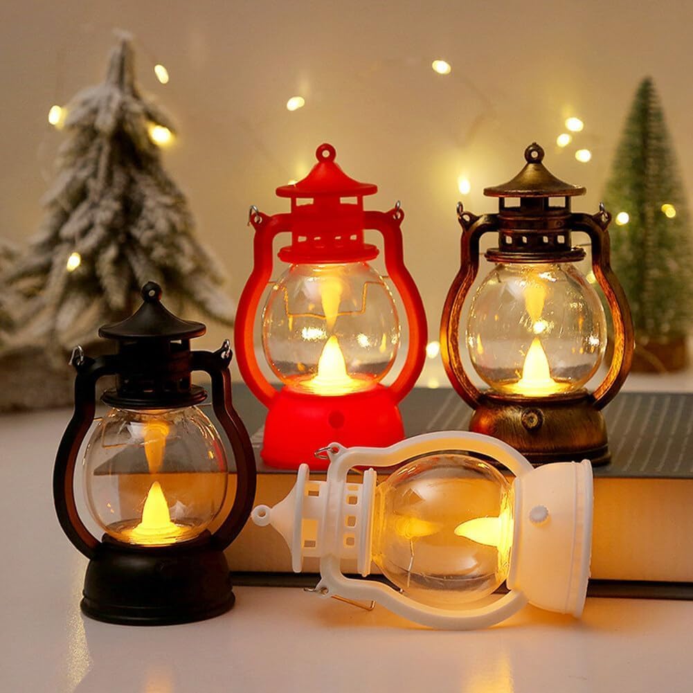 Portable Led Vintage Lantern with Flame Effect - Retro Hanging Oil Lamp for Home Decor & Outdoor Camping, Parties and Events White