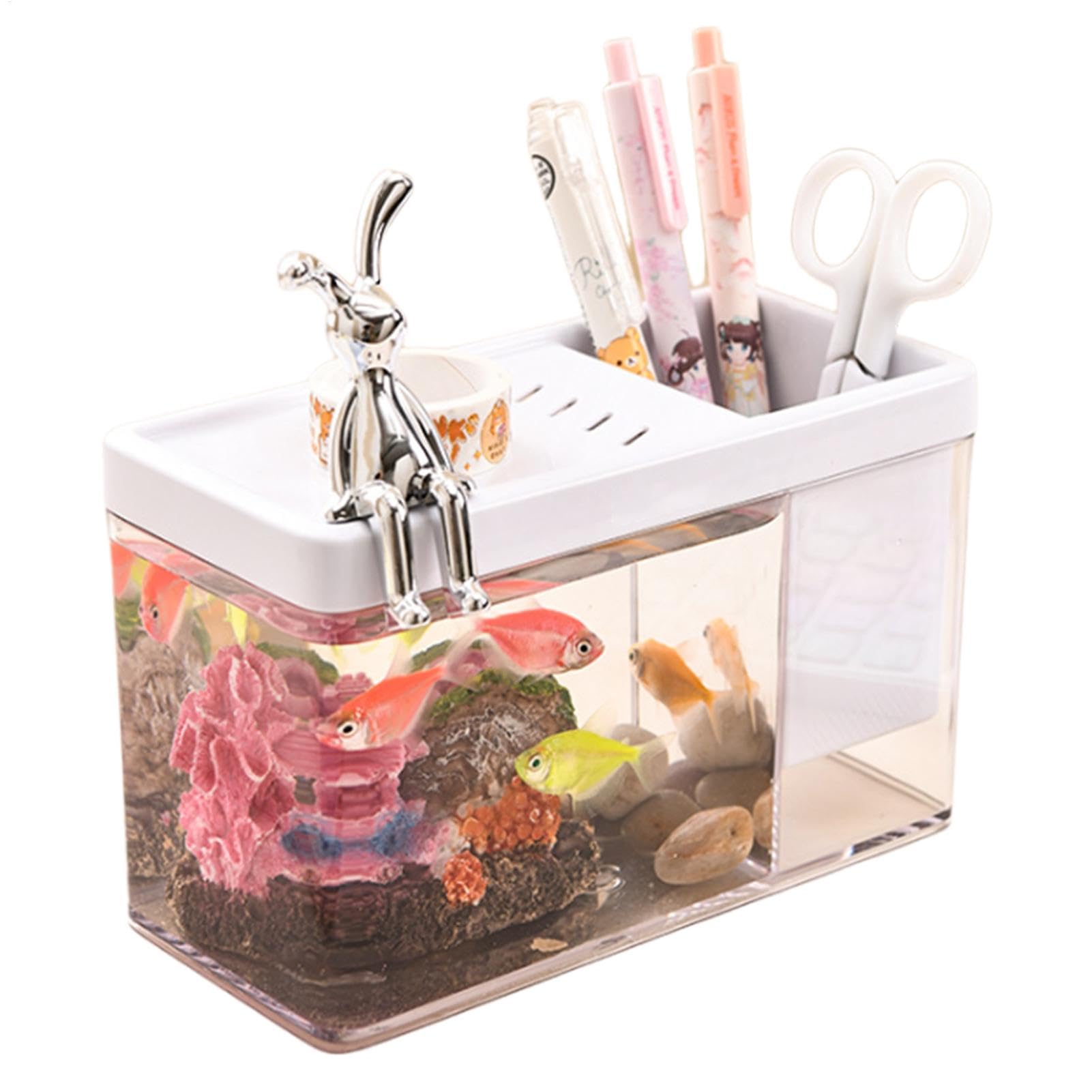 Betta Fish Tank,Transparent Fish Tank - Small Betta Desktop Fish Bowl Organizer for Shrimp, Small Crab Habitats