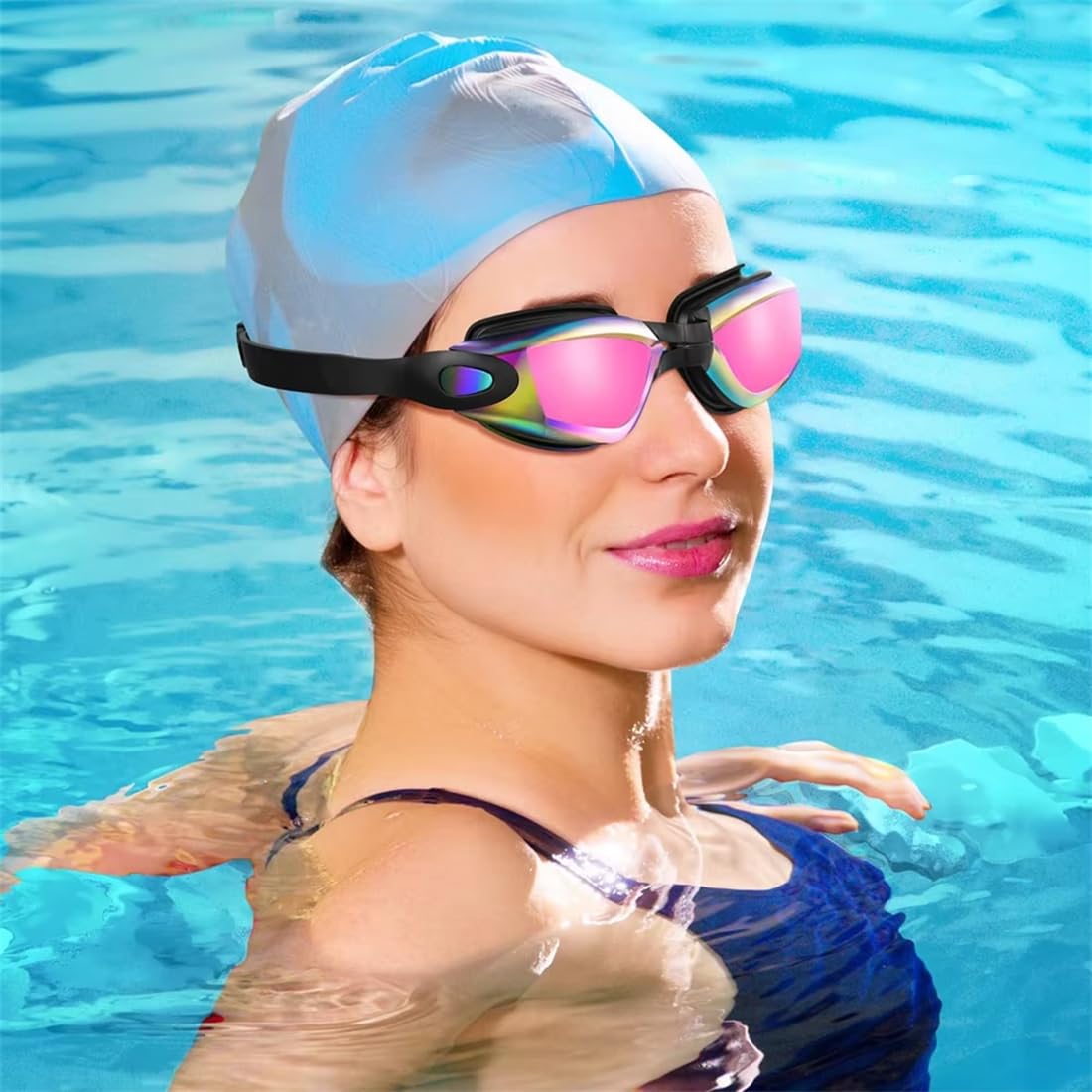 hydrinvis Beschichtete Schwimmbrille mit Ohrstöpseln und Nasenclip Für Damen & Herren – Anti-Beschlag & Wasserdicht, UV-Schutz
