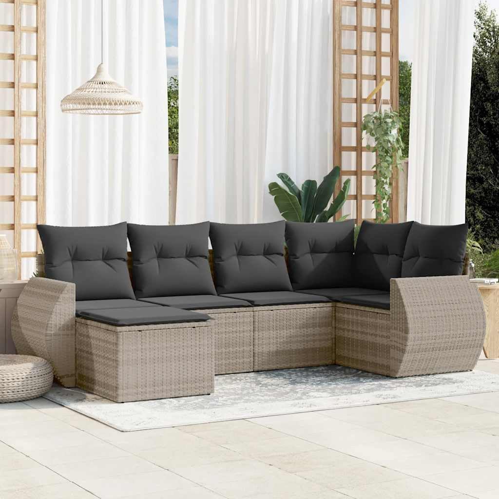 vidaXL Set Divano da Giardino 6pz con Cuscini Grigio Chiaro Polyrattan