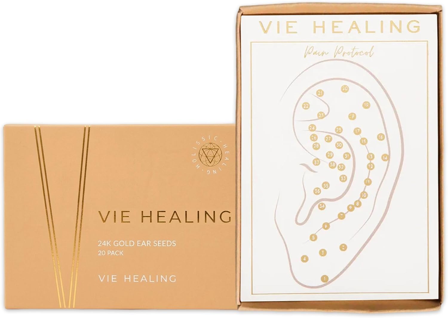 Vie Healing 24K Gold Plated Ear Seeds for Auriculotherapy | Acupressure Ear Seed Kit for Relaxation & Wellness Support | Ear Seeding Gold for