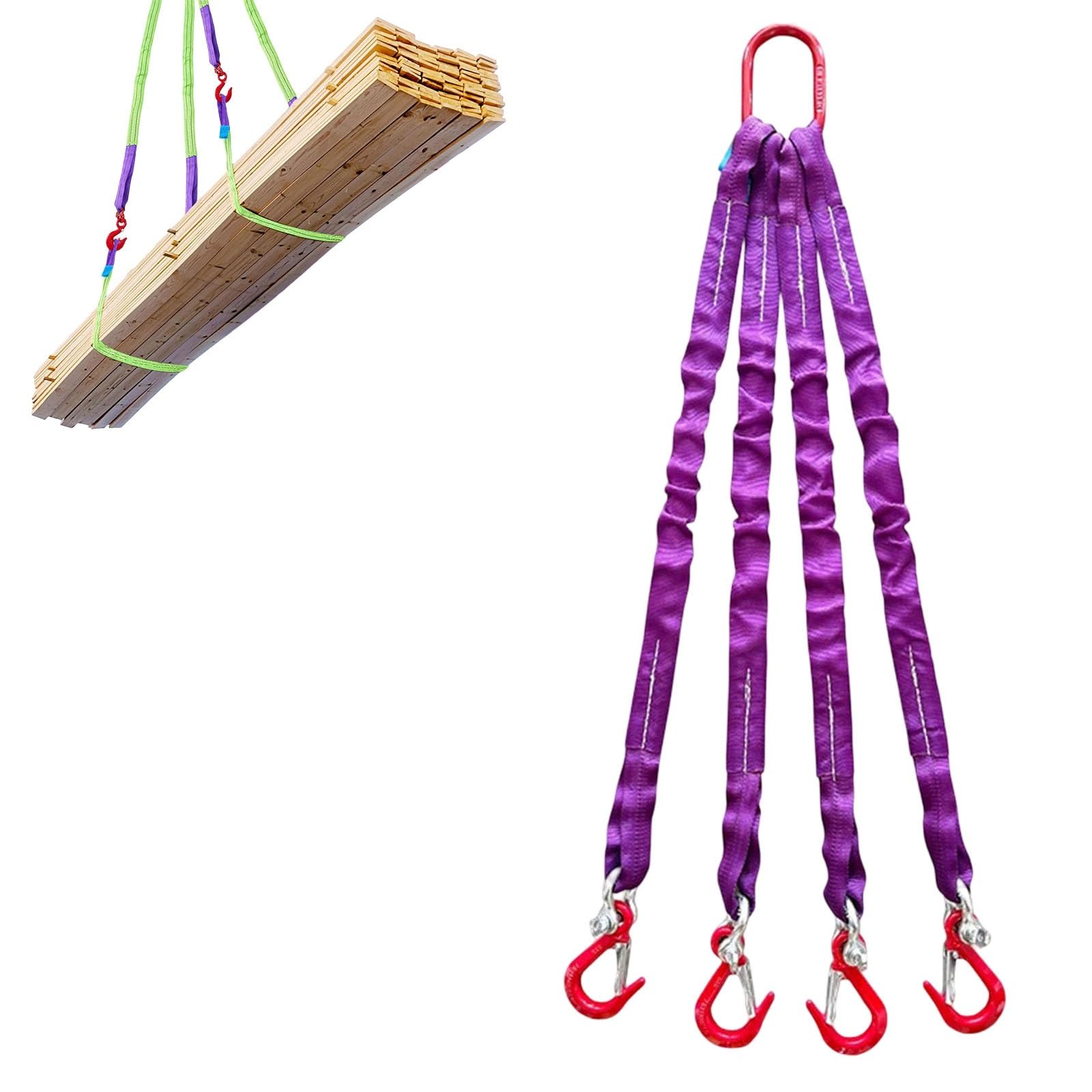Eslinga de poliéster con 4 Patas y Ganchos de Agarre, Capacidad de Carga de 2T, con Ganchos y Anillas. Eslinga de cincha para Remolque y manipulación Segura de Carga(1.64ft/0.5m)
