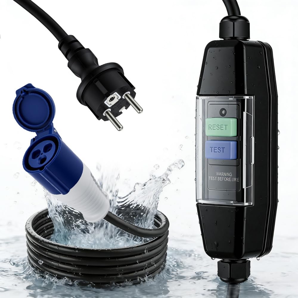 Adapterkabel 150cm Schuko auf CEE mit Integriertem FI-Schutzschalter (EU)