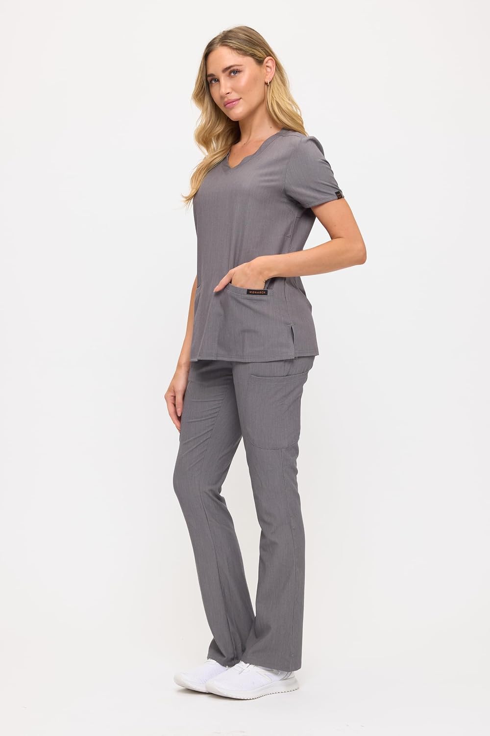 Monarch Uniforms Women’s Soft Stretch Scrub Set With Nine Pockets– V-Neck Top & High-Waisted Bootcut Pants