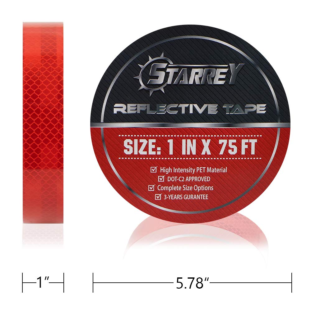Prоmо 40% оƒƒ STARREY Reflective Tape 1 inch Wide 75 FT Long DOT-C2 High Intensity Red - 1 inch Trailer Reflector Safety Conspicuity Tape for Vehicles Trucks Bikes Cargos Helmets Blасk Frіdау 🔥 STARREY Reflective Tape 1 inch Wide 75 FT Long DOT-C2 High Intensity Red - 1 inch Trailer Reflector Safety Conspicuity Tape for Vehicles Trucks Bikes Cargos Helmets