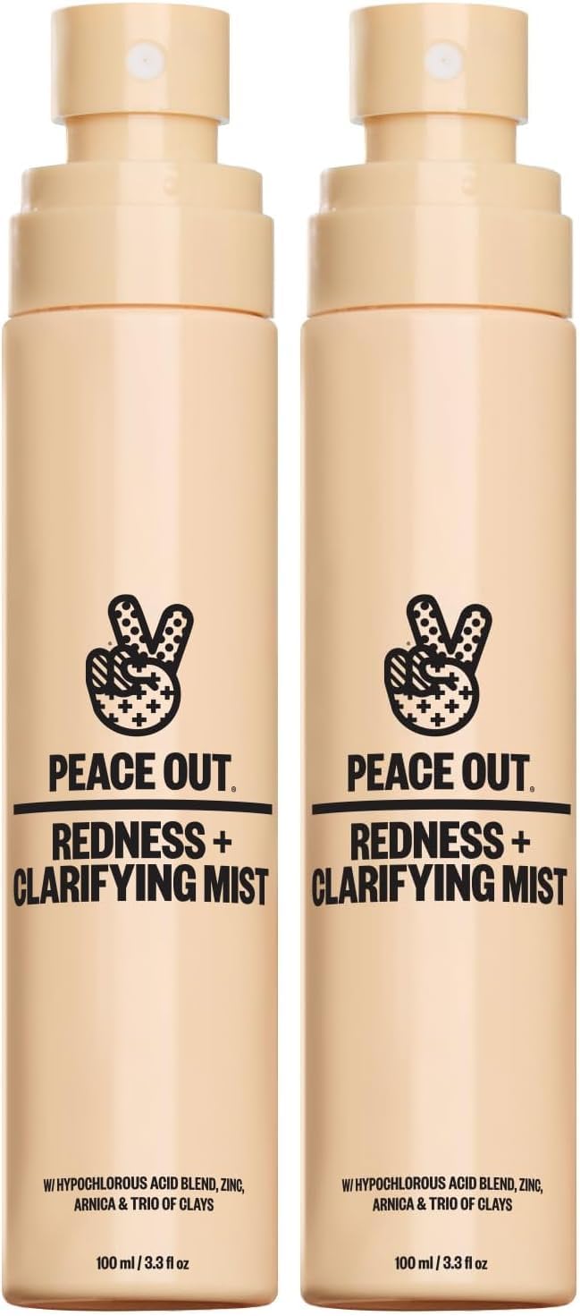 PEACE OUT Redness + Clarifying Mist, Hypochlorous Acid Facial Spray for Acne-Prone Skin, Helps Calm Redness, Control Excess Oil, and Refresh Skin Over and Under Makeup, 3.3 fl oz