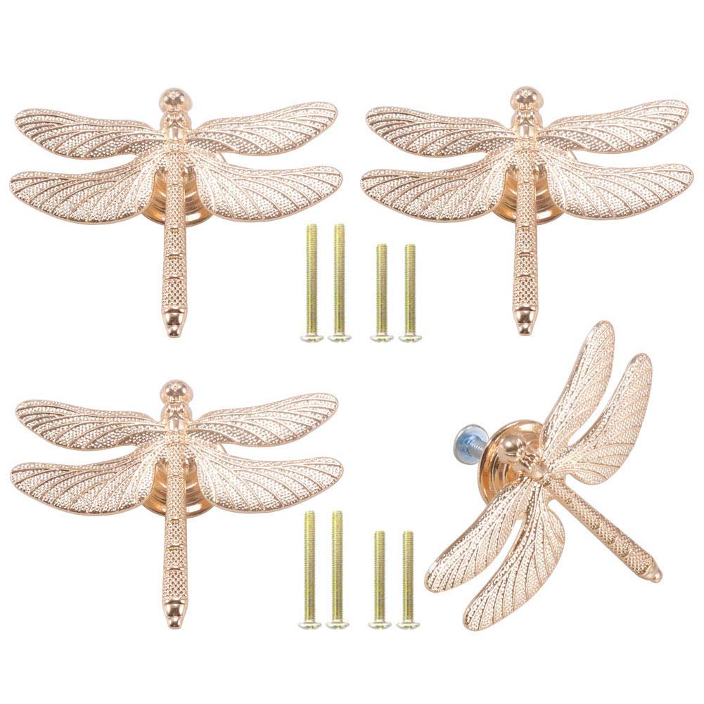 4 Pcs Zinc Alloy Lovely Dragonfly Knobs Animal Cabinet Dresser Drawer Closet Cupboard Wardrobe Hardware Door Pull for Kitchen Office Home Furniture Bathroom Single Hole Handle (B)