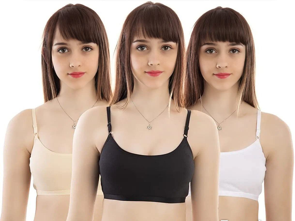 Women Non Padded Non Wired Slip-on Sports Bra with Adjustable Belt 3 Pcs Pack White, Skin and Black-image-44