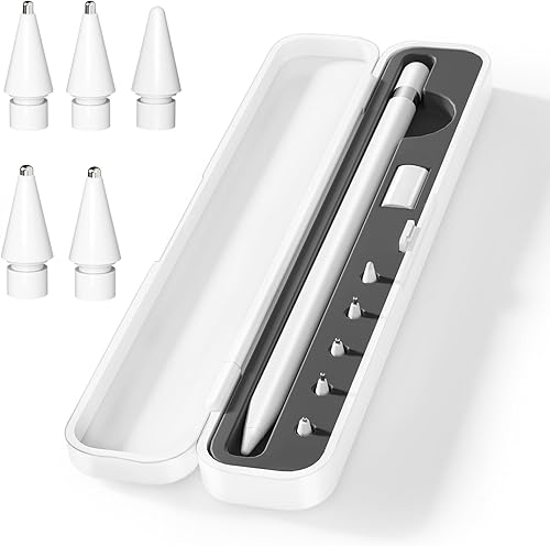 Caja de almacenamiento con tapa y paquete de 5 puntas de lápiz para Apple Pencil de 1 generación y Apple Pencil de 2 generación, estuche protector