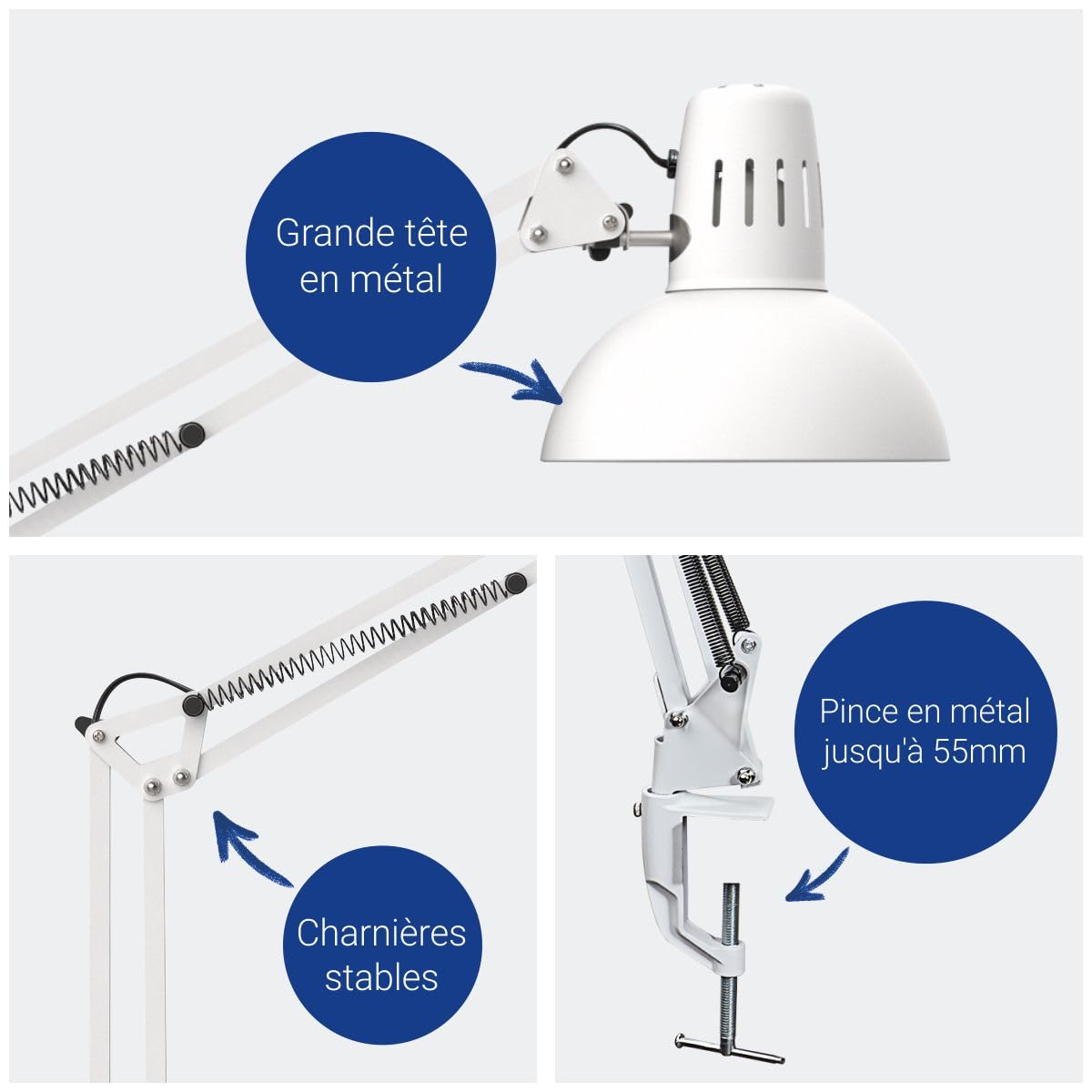 MAUL lampe de bureau MAULstudy en métal | Lampe LED professionnelle | Lampe à pince flexible pour le bureau, le salon et l'atelier | Haute qualité d'éclairage à LED | Sans ampoule | Blanc
