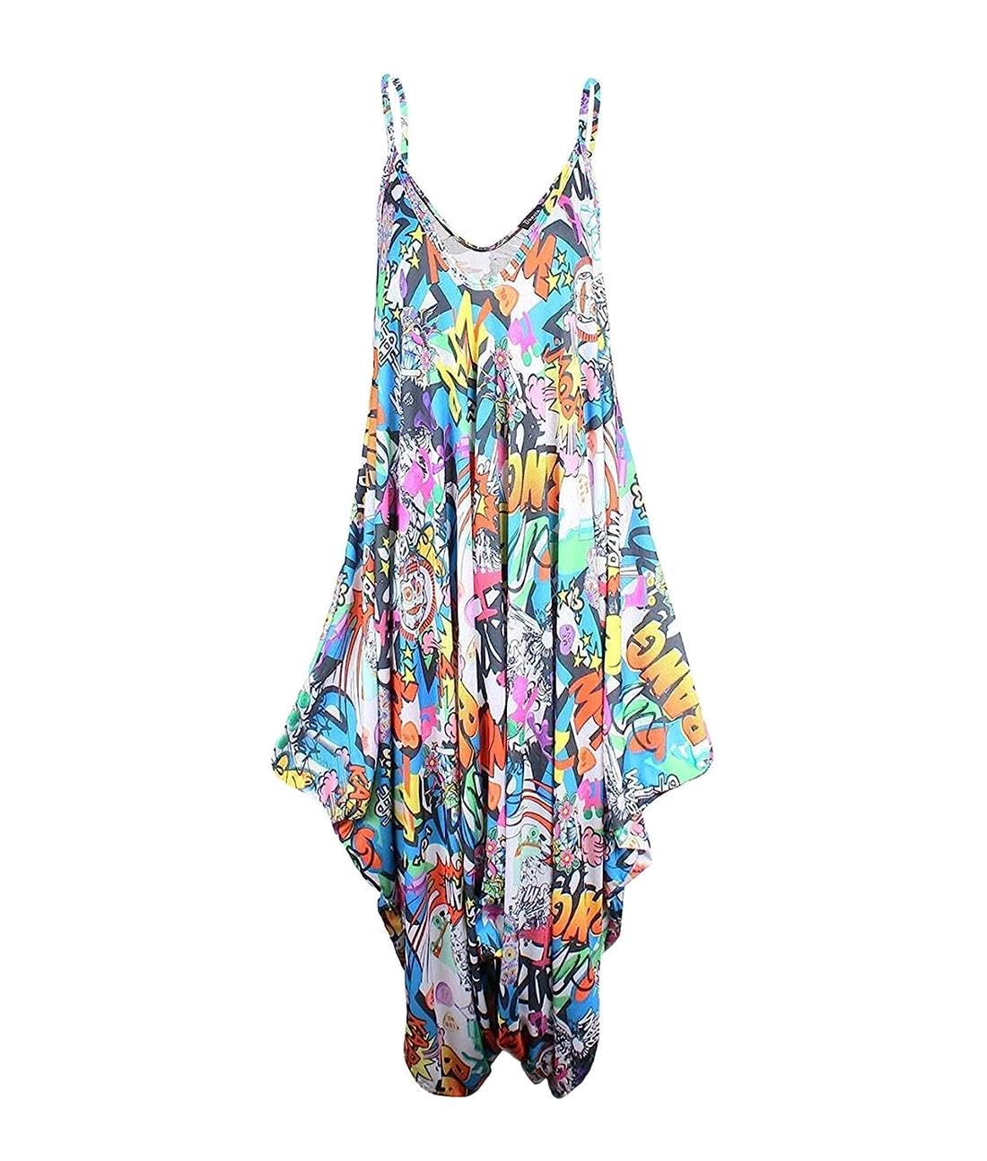 Real Life Fashion Ltd Women's Bang Print Lagenlook Cami Strappy Romper Baggy Harem Jumpsuit Playsuit Dress