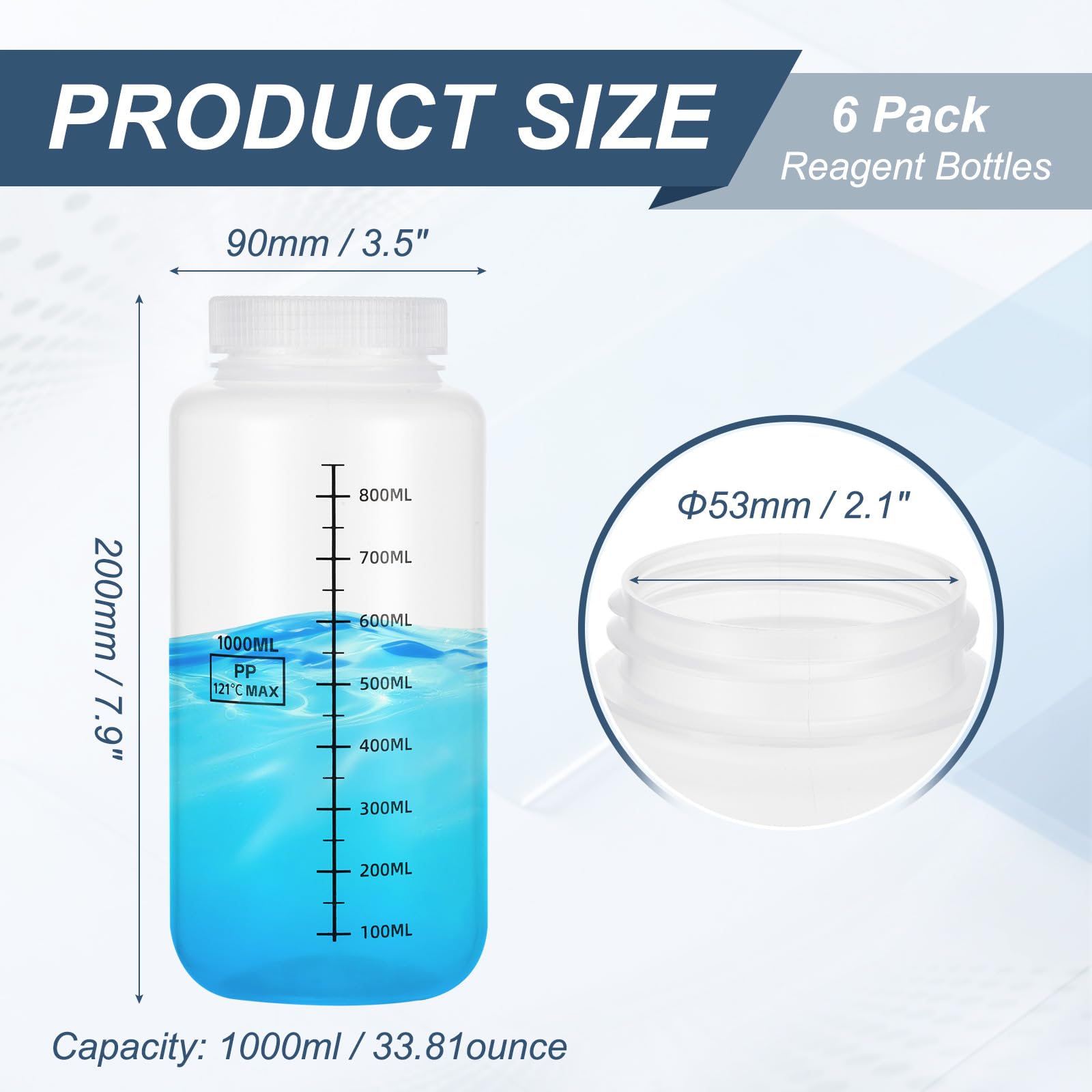 PATIKIL 6 Pezzi Bottiglie Modello In Plastica Con Tappo A Vite, 34 Oz 1000ml Bottiglia Reagente A Bocca Larga Contenitori Modello Trasparenti PP Con Coperchio Per Laboratorio Acqua