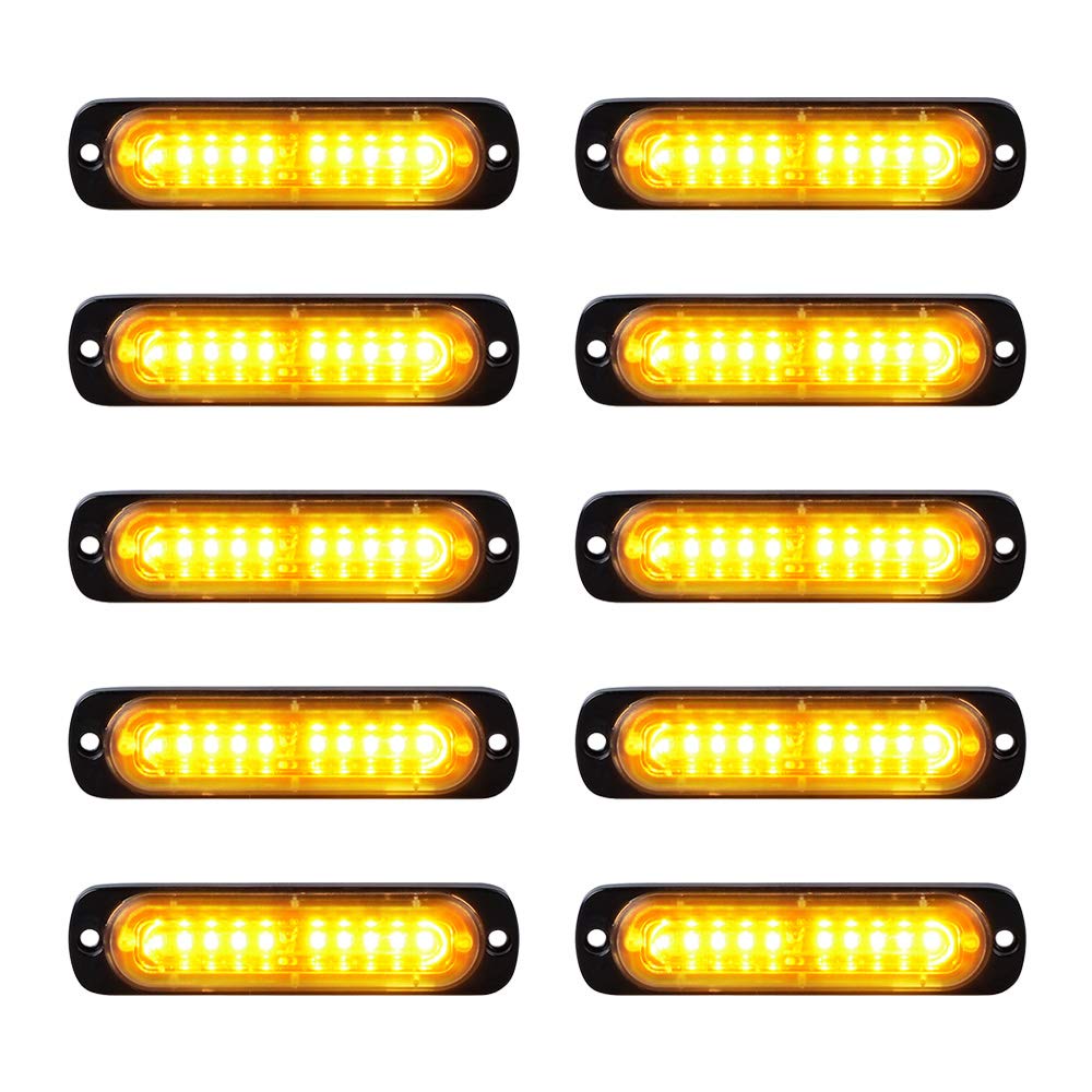 Universal Super Bright Car Truck Warning Hazard Caution Emergency Construction Beacon Flash Strobe Light Bar (10-LED, Amber, 10Pcs)