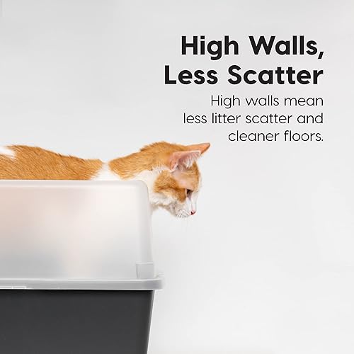 Miniatura 2 de IRIS USA Caja de arena para gatos con tapa abierta con pala y protector de dispersión, color negro + paquete de fuente de agua para gatos de 44