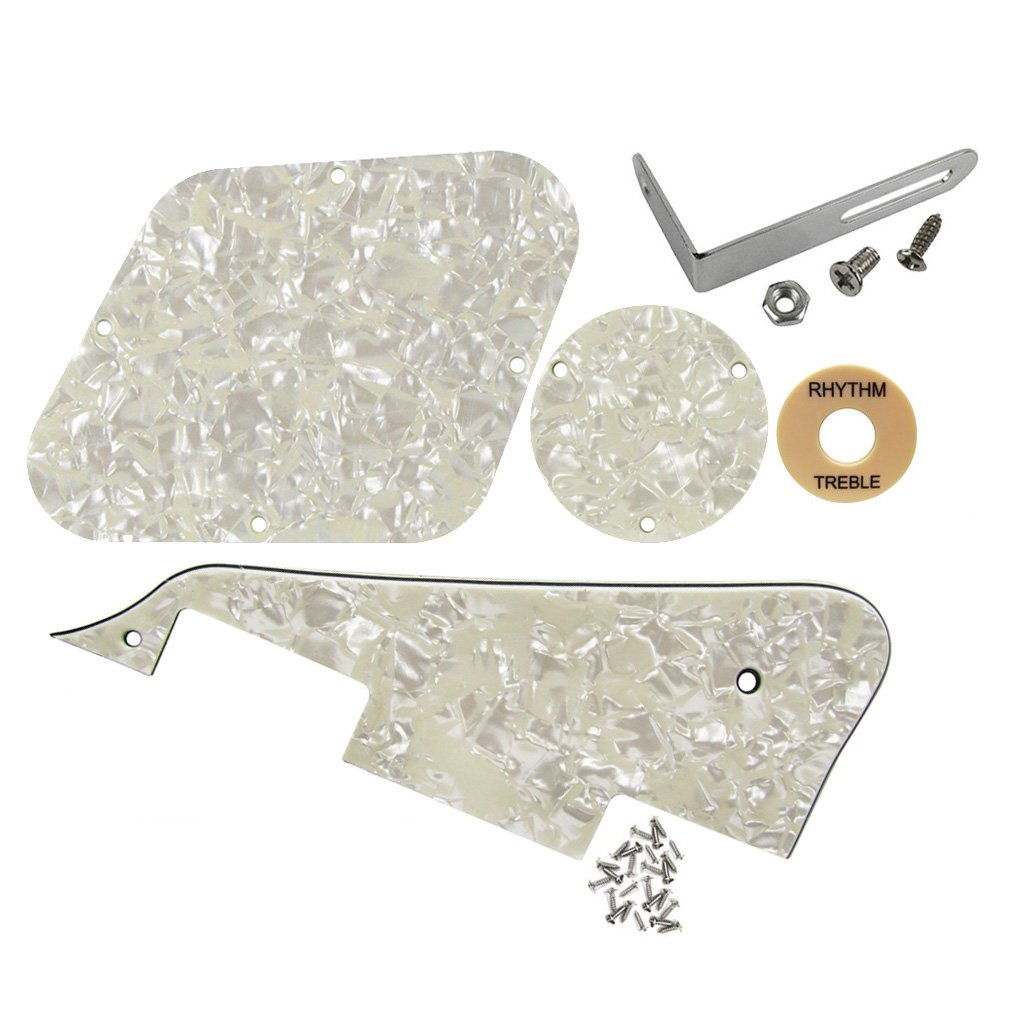FLEOR Set of LP Pickguard/Control Backplate/Selector Switch Cover/Toggle Switch Ring/Truss Rod Cover/Chrome Bracket/Mounting Screws for LP Standard Guitar Aged Pearl 4Ply