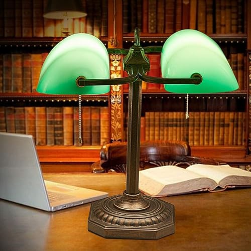 Miniatura 4 de Lámpara de banquero con pantalla verde, doble cabeza, retro, tradicional, lámparas de escritorio, cadena de tracción, estudio de oficina, diseños