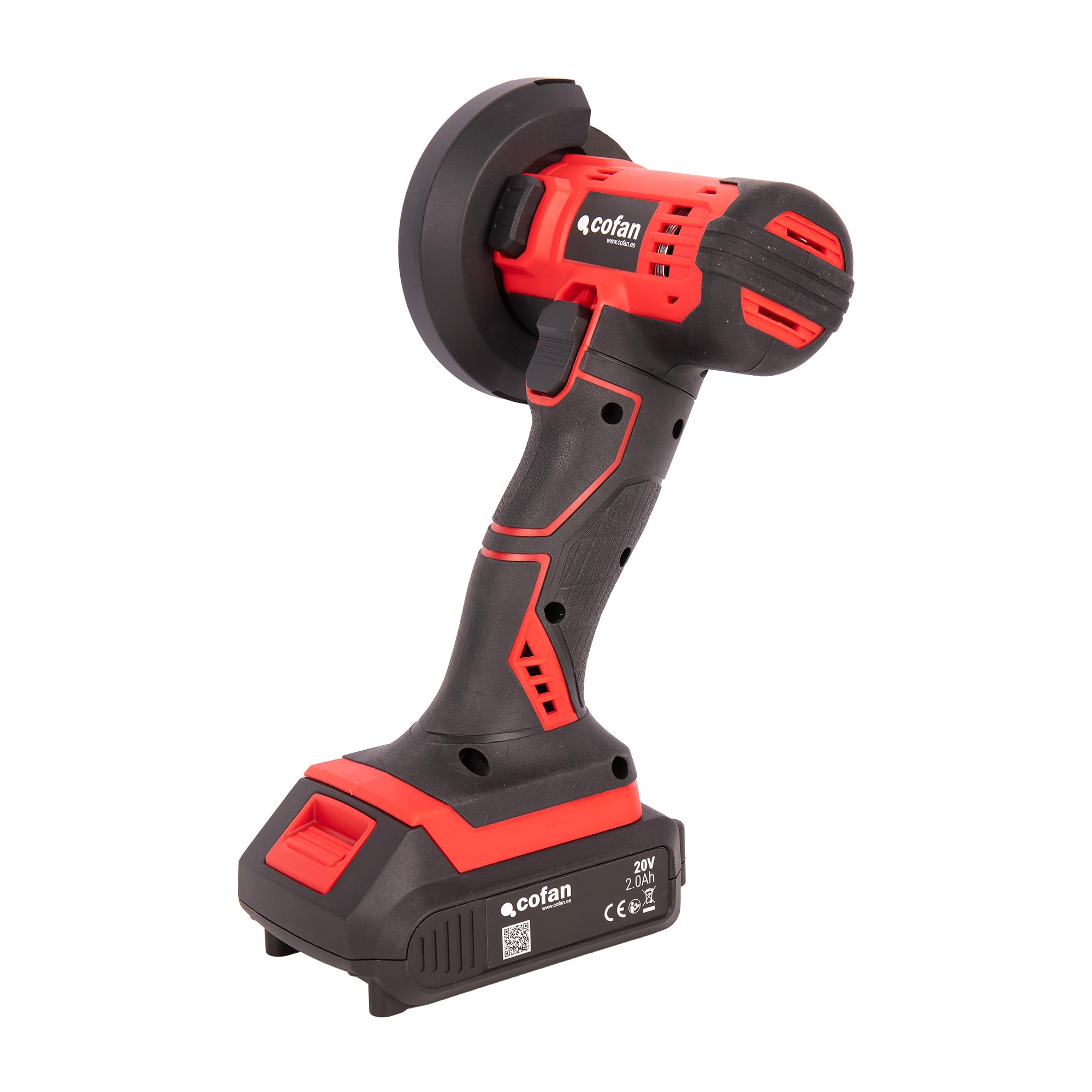 Cofan Mini amoladora a batería | Potencia: 20 V | Adecuada para discos de 76 mm | 19.500 rpm | Empuñadura de 3 posiciones | Compacta y ligera | Batería y cargador incluidos
