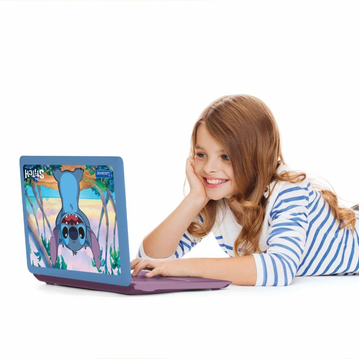 Lexibook, Disney Stitch JC598Di2LXB Ordinateur Portable éducatif bilingue Anglais/Espagnol, 124 activités de Langue, écriture, mathématiques, logique, Musique et Jeux pour Enfants