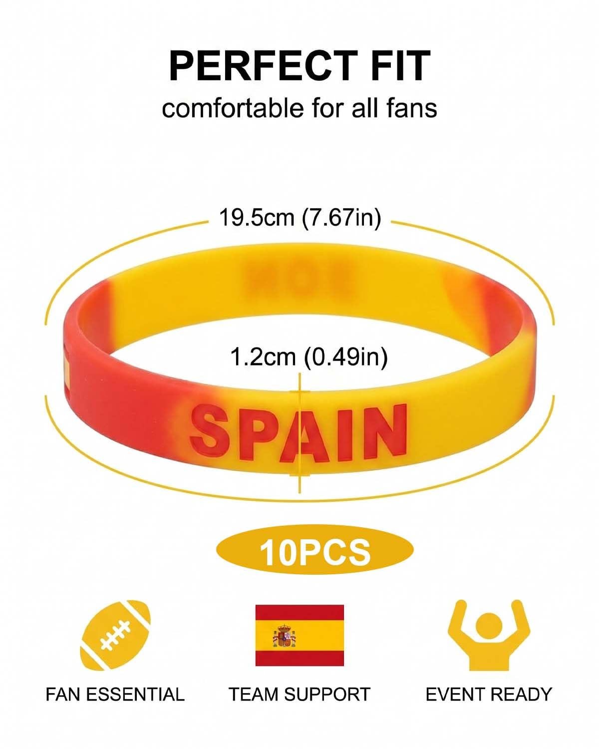 TISCH Bracelets Coupe du Monde 2026 Espagne - Lot de 10 Silicone, Drapeau Espagne. Idéal Fans USA Canada Mexique, Événements Sportifs Confort durable.
