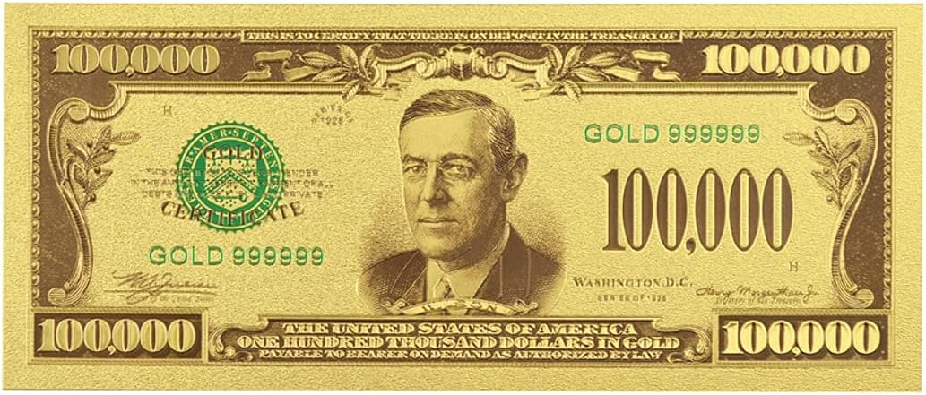Billetes falsos coleccionables chapados en oro de 24 quilates de cien mil dólares estadounidenses para decoración