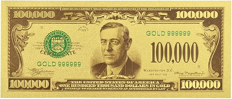 Billetes falsos coleccionables chapados en oro de 24 quilates de cien mil dólares estadounidenses para decoración