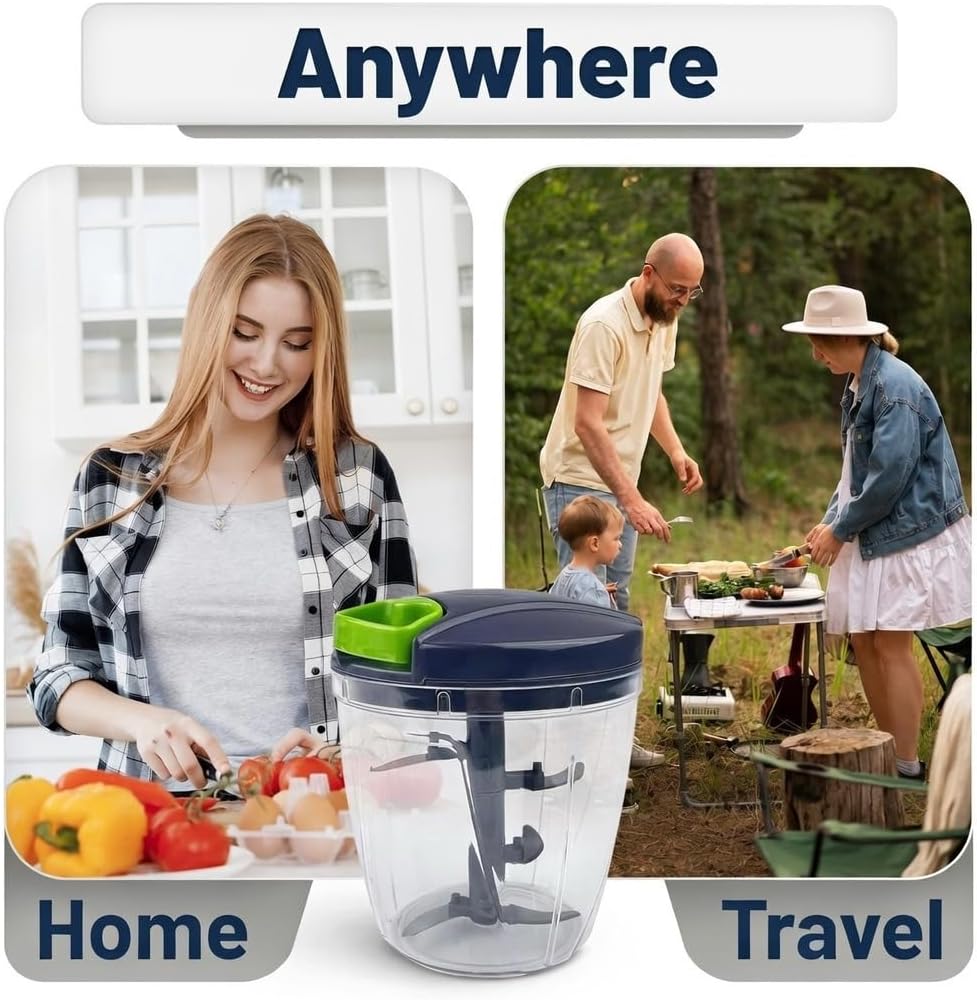 INCITATUS - Manual Garlic Chopper - Pull String Chopper - Manual Food Processor - Vegetable Cutter 30 fl oz - Pull Cord Onion - BPA Free Bowl & Stainless Steel Blades