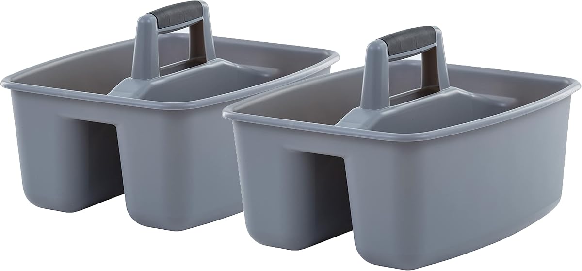 Mighty Tuff Carrito de limpieza multiusos áspero y resistente, gris/negro, 2 unidades (CD0170) | Organizador duradero para transportar artículos de limpieza, herramientas y artículos de primera necesidad para el hogar con un diseño resistente y de fácil agarre.